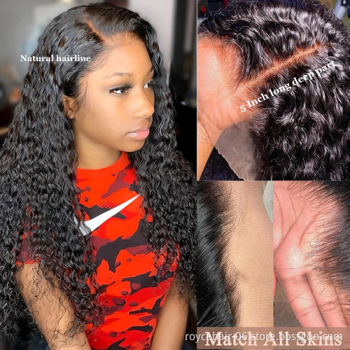 Wholesale Cambodian Raw Curly Hair Wig Vendor, 150% 180% Density 5x5 Transparent Lace Closure Human Hair Wigs For Black Women